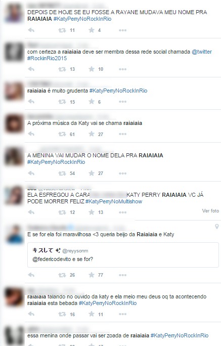 Tweets sobre fã  que subiu no palco no show de Katy Perry no Rock in Rio (Foto: Reprodução / Twitter)