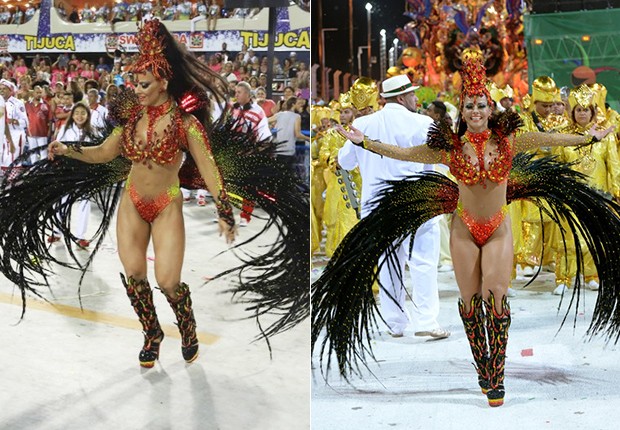 Viviane Araújo no Salgueiro e no carnaval de San Luis (Foto: Dilson Silva/AgNews - Diego Mendes / Divulgação)