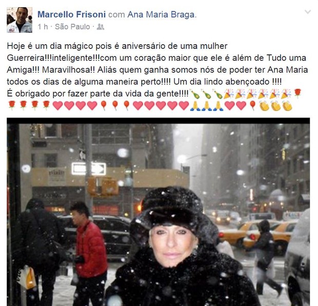 Marcello Frisoni parabeniza Ana Maria Braga por seu aniversário (Foto: Reprodução/Facebook)
