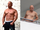 É você, Vin Diesel? Ator aparece sem camisa e exibe barriga nada sarada