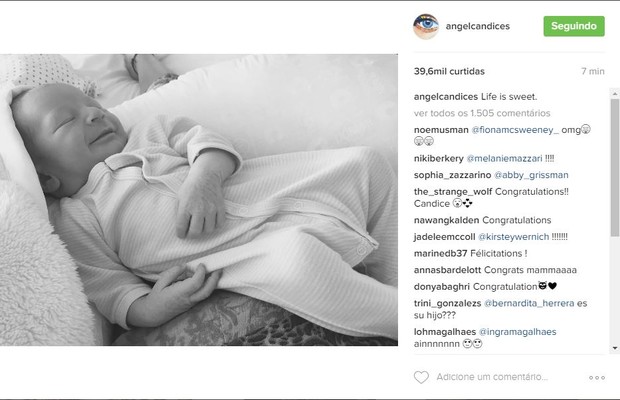 O post da top Candice Swanepoel com a foto do filho dela, Anacã (Foto: Reprodução/Instagram)