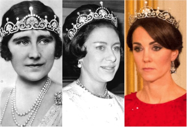 Elizabeth, Duquesa de York (mãe da Rainha Elizabeth II), Princesa Margaret e Kate Middleton, Duquesa de Cambridge (Foto: Getty Images)