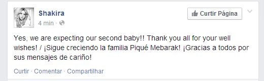 Shakira confirma gravidez (Foto: Facebook / Reprodução)