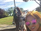 Ellen Rocche mostra foto de férias, mas língua 'sapeca' de girafa é destaque