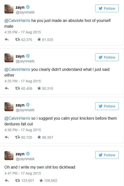 Zayn Malik briga com Calvin Harris no Twitter (Foto: Instagram / Reprodução)