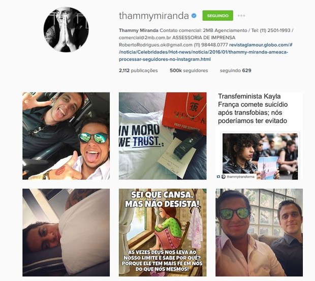 Thammy Miranda apaga post após polêmica de namoro (Foto: Reprodução do Instagram)