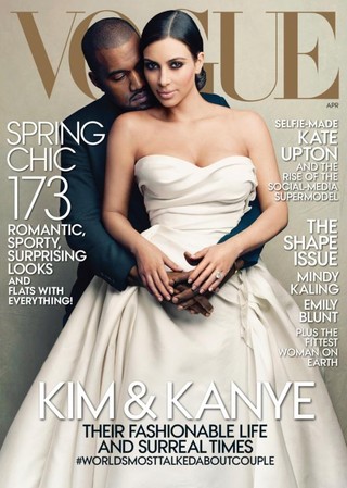 Kanye West e Kim Kardashian (Foto: Revista/Reprodução)