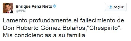 Enrique Peña Nieto, comenta morte de chaves (Foto: Reprodução / Twitter)