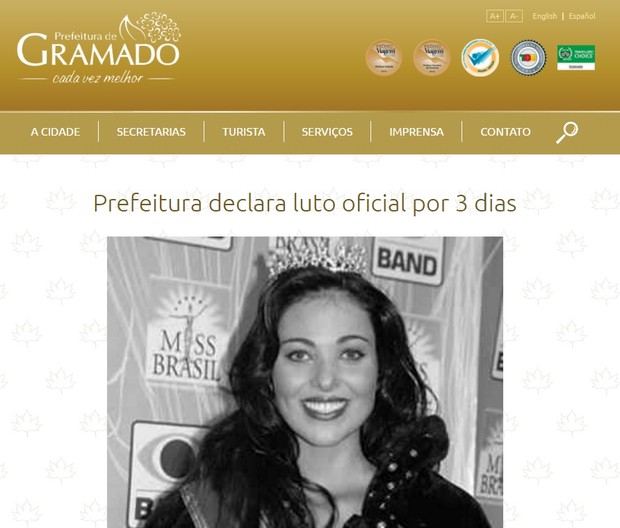 Comunicado oficial de luto pela prefeitura de Gramado pela morte de Fabiane Niclotti (Foto: Reprodução/Site oficial)