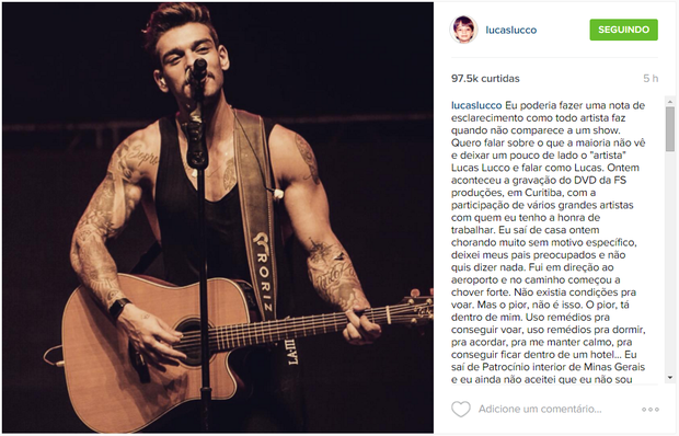 Lucas Lucco em post no Instagram (Foto: Reprodução)