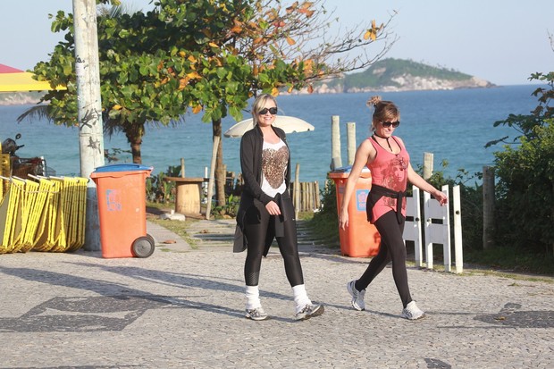 Ellen Roche caminha com amiga na orla da praia da Barra da Tijuca (Foto: Dilson Silva / AgNews)