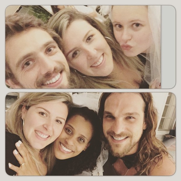 Rafael Cardoso e Mariana Bridi e Igor Rickli e Aline Wirley posam com amiga (Foto: Instagram)