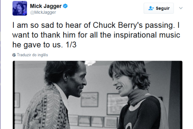 Mick Jagger homenageia Chuck Berry (Foto: Reprodução/Twitter)