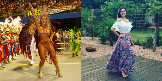 Andressa Urach no carnaval de 2014 em e hoje (Foto: Iwi Onodera / EGO | Reprodução/Instagram)