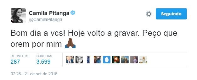 Camila Pitanga pede orações (Foto: Reprodução / Twitter)