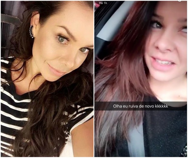 Fernanda Souza antes e depois de ficar ruiva (Foto: Reprodução/Instagram/Snapchat)