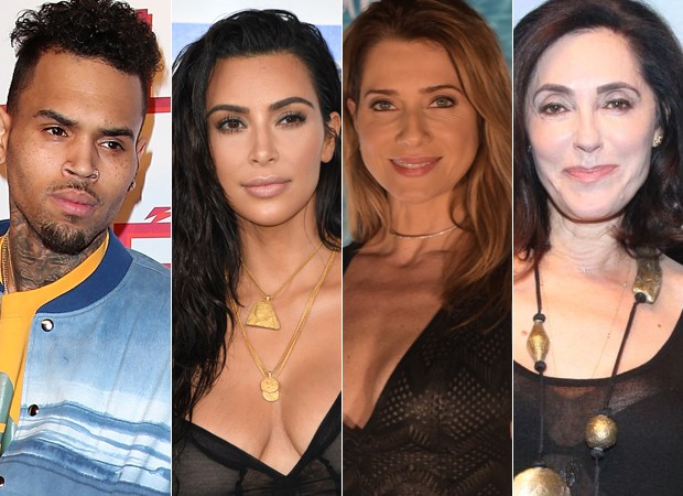 Chris Brown, Kim Kardashian, Letícia Spiller e Christiane Torloni (Foto: Reprodução/AFP/AgNews)