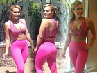 Geisy Arruda exibe decote e barriga sequinha com look todo pink
