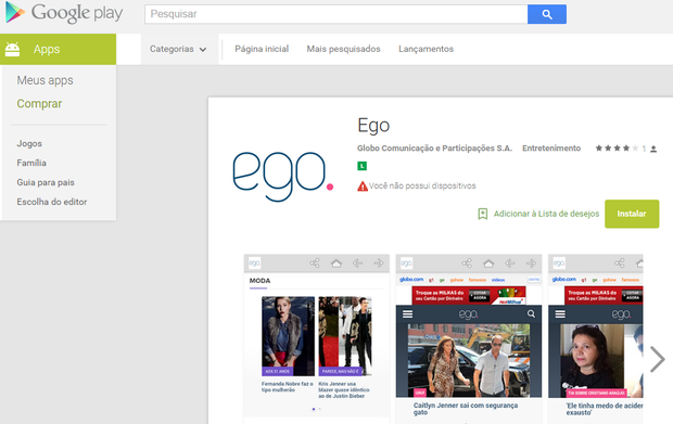 Aplicativo do EGo pode ser baixado no Google Play para Android (Foto: Reprodução)