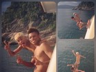 Só diversão! Neymar brinca com amigos e pula no mar 