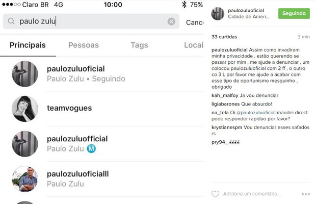 Paulo Zulu faz post no Instagram (Foto: Reprodução / Instagram)