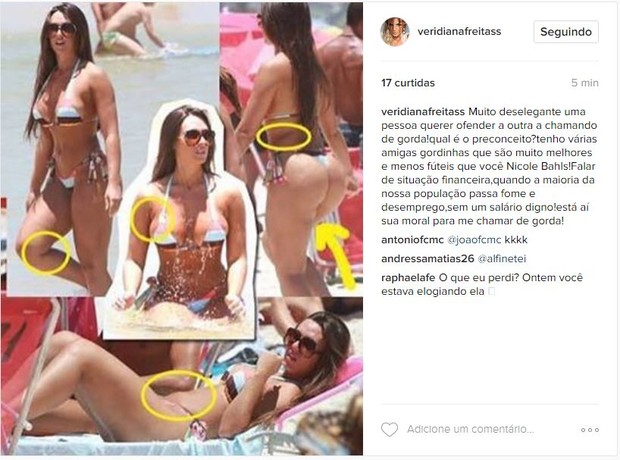 O post de Veridiana atacando Nicole Bahls (Foto: Reprodução/Instagram)