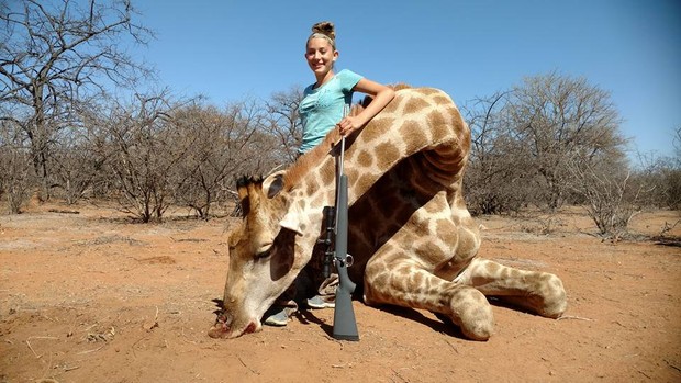 Aryanna Gourdin com uma girafa morta (Foto: Reprodução / Facebook)