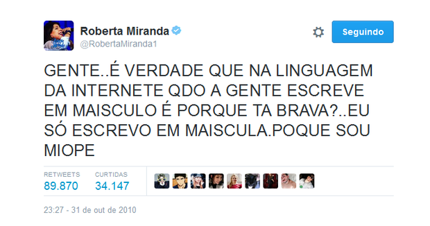 Roberta Miranda usando caixa alta (Foto: Reprodução/Twitter)
